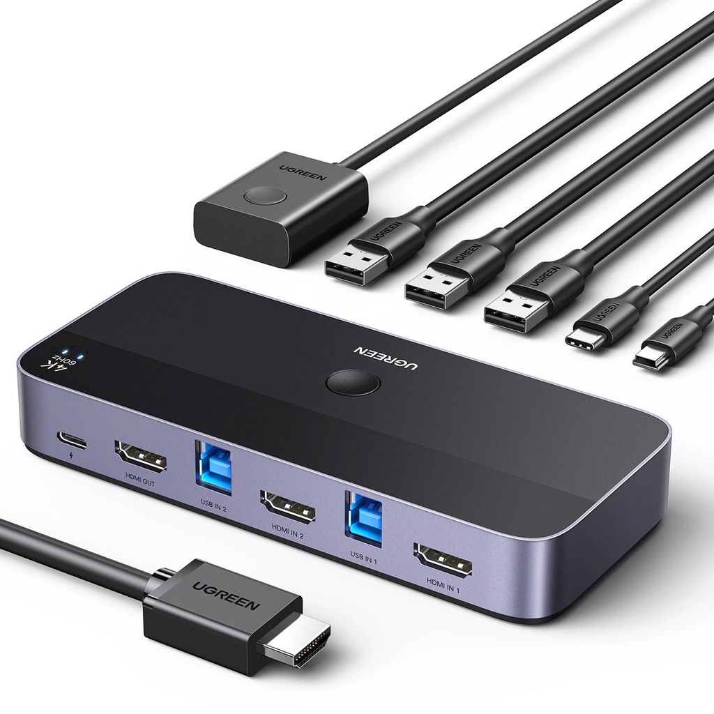 Ugrøn 2-i-1 HDMI / KVM-switch med 5 indgange / 6 udgange