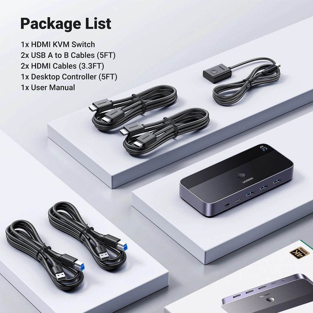 Ugrøn 2-i-1 HDMI / KVM-switch med 5 indgange / 6 udgange