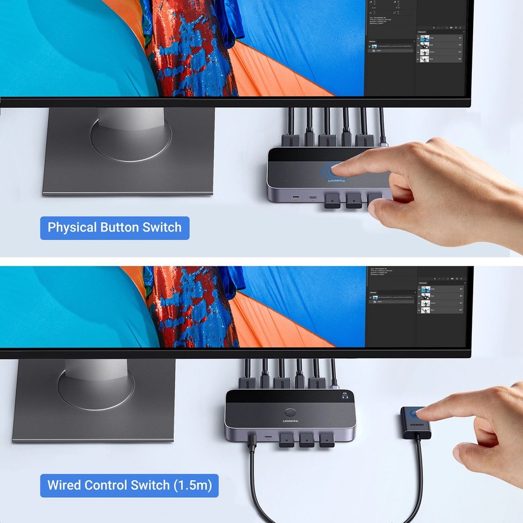 Ugrøn 2-i-1 HDMI / KVM-switch med 5 indgange / 6 udgange