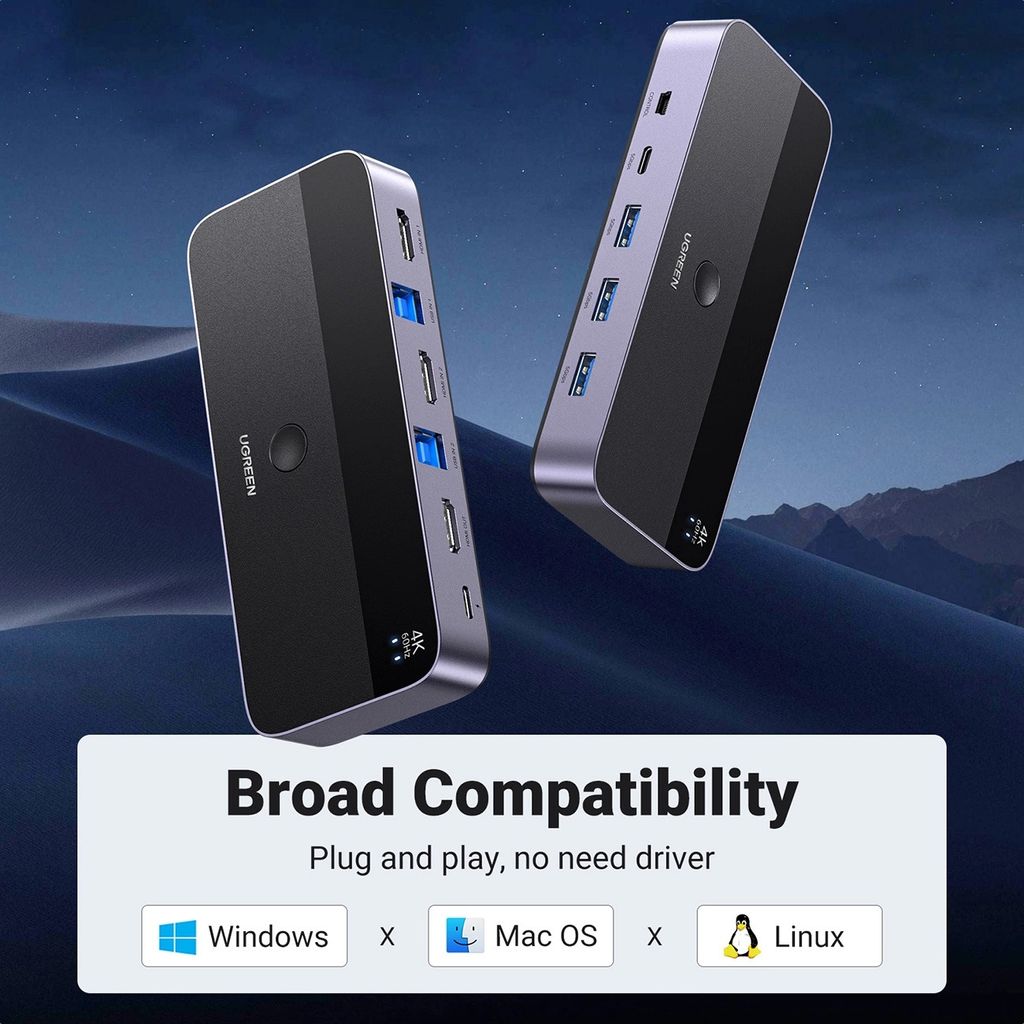 Ugrøn 2-i-1 HDMI / KVM-switch med 5 indgange / 6 udgange