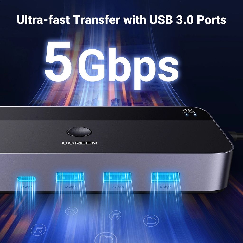 Ugrøn 2-i-1 HDMI / KVM-switch med 5 indgange / 6 udgange