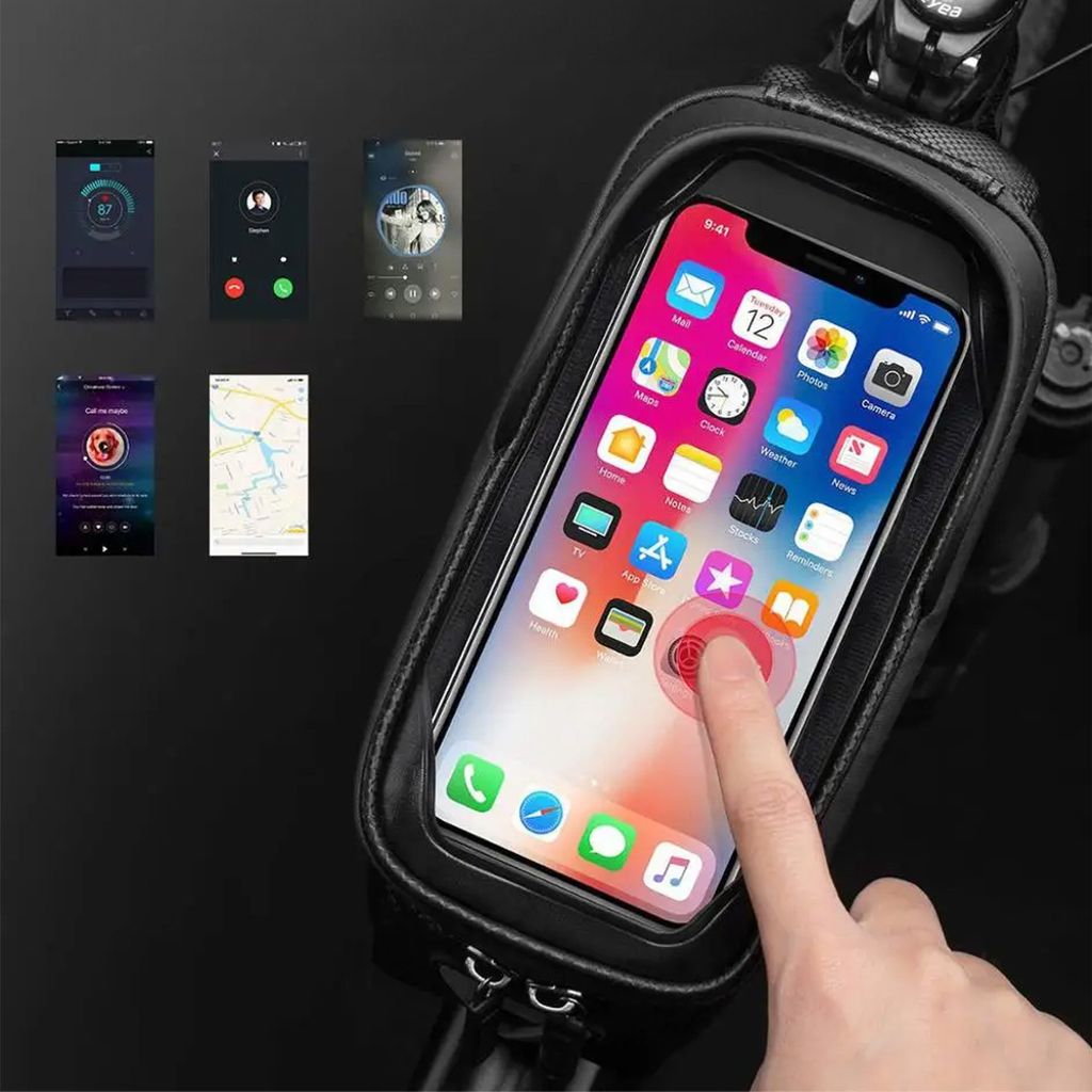 Rockbros B68-1 rammonterad cykelväska med telefonfack – svart