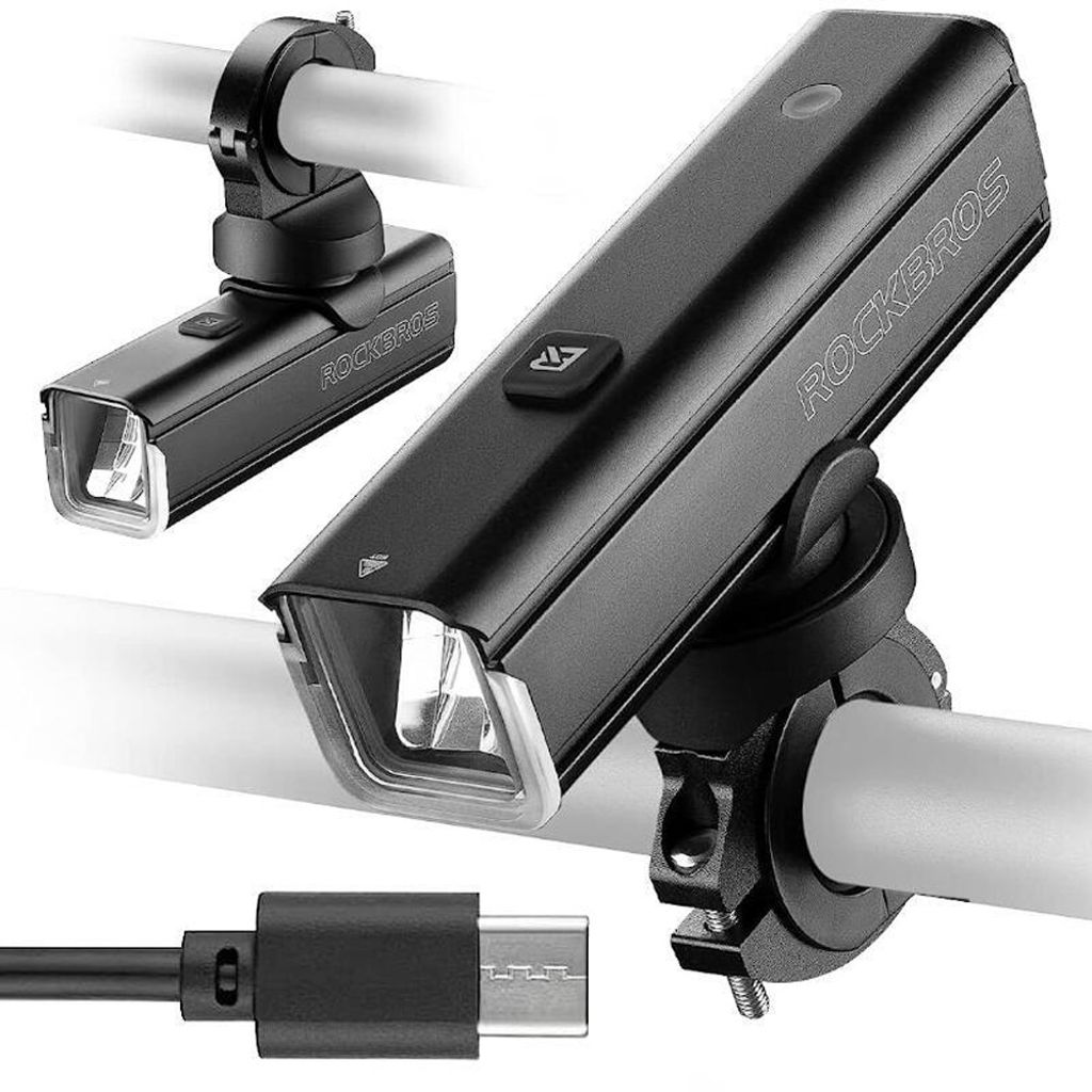 Rockbros sykkellykt foran 1000 lm + USB-C - USB-A-kabel - svart