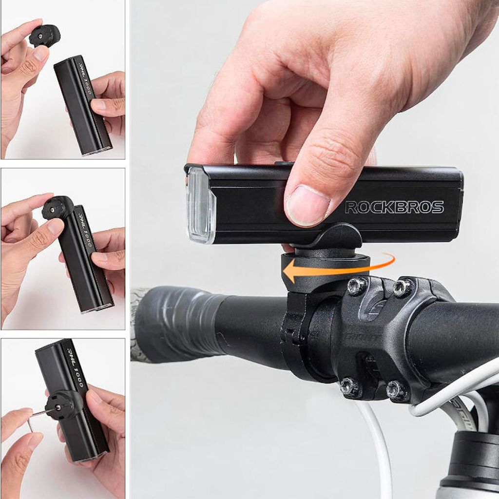 Rockbros sykkellykt foran 1000 lm + USB-C - USB-A-kabel - svart