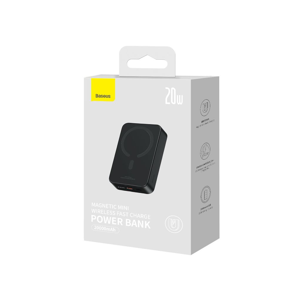 Baseus Magnetic Mini 20000 mAh 20W powerbank – svart + USB-C-kabel