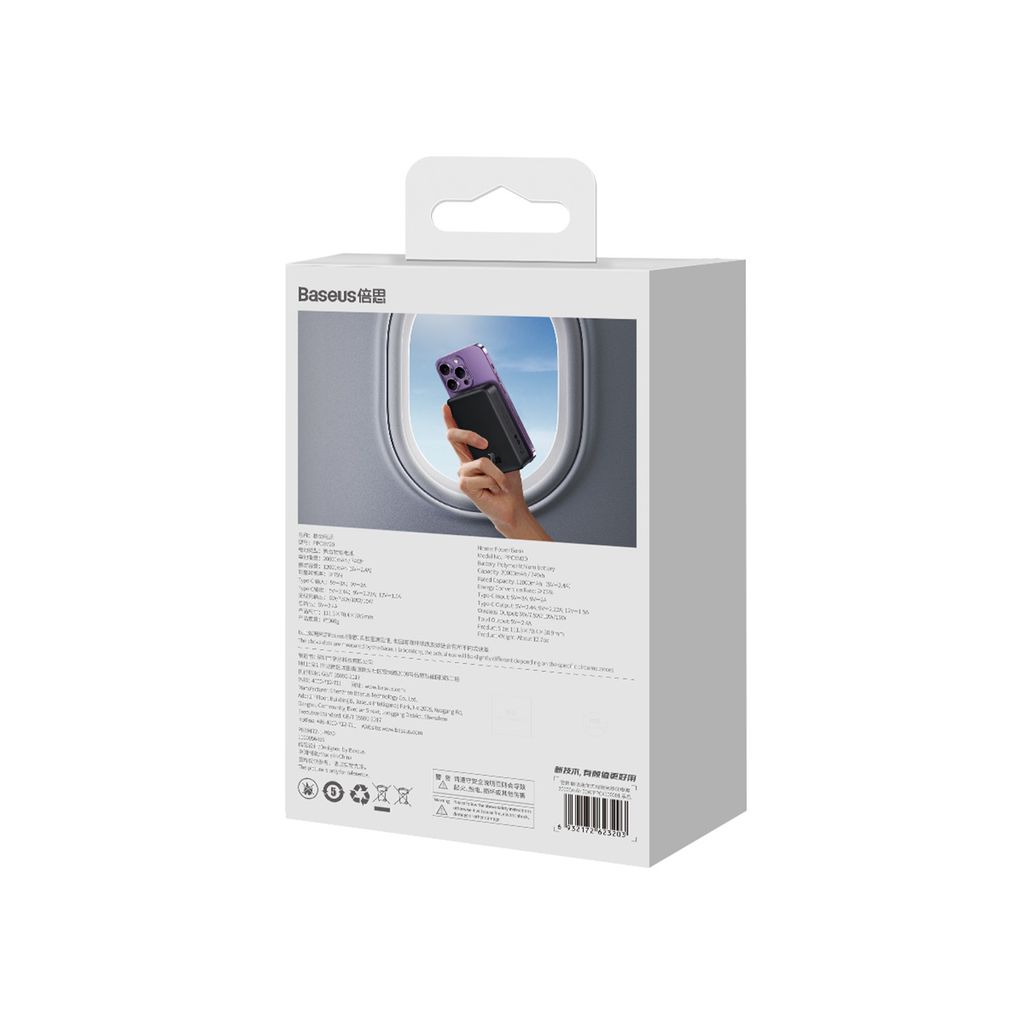 Baseus Magnetic Mini 20000 mAh 20W powerbank – svart + USB-C-kabel