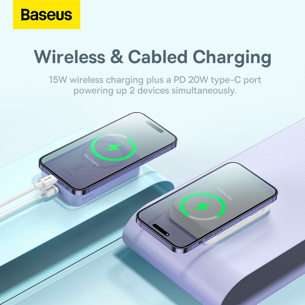 Baseus Magnetic Mini 20000 mAh 20W powerbank hvit + USB-C/USB-C kabel