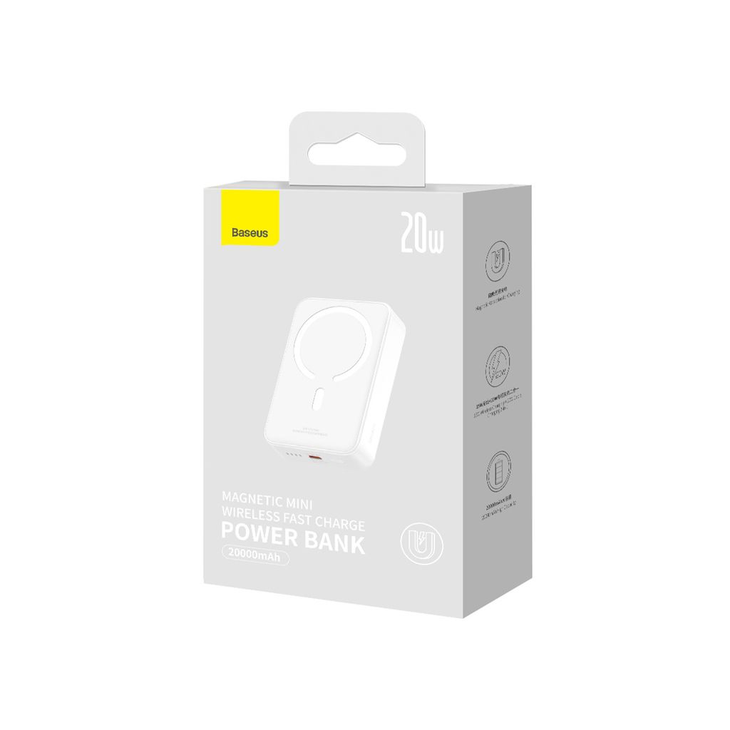 Baseus Magnetic Mini 20000 mAh 20W powerbank hvit + USB-C/USB-C kabel