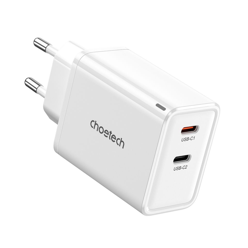 Choetech PD6013 2x USB-C PD 65W GaN vegglader – hvit