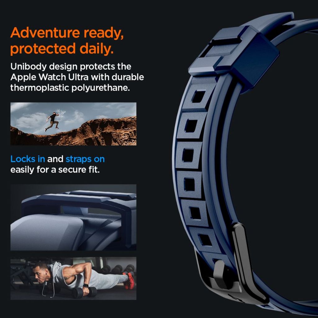 Spigen Rugged Armor Pro Kellonranneke & Kuori Apple Watch Ultra 1/2 49mm - Sininen