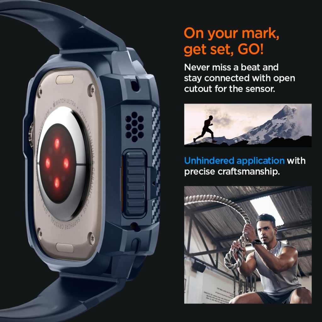 Spigen Rugged Armor Pro Kellonranneke & Kuori Apple Watch Ultra 1/2 49mm - Sininen