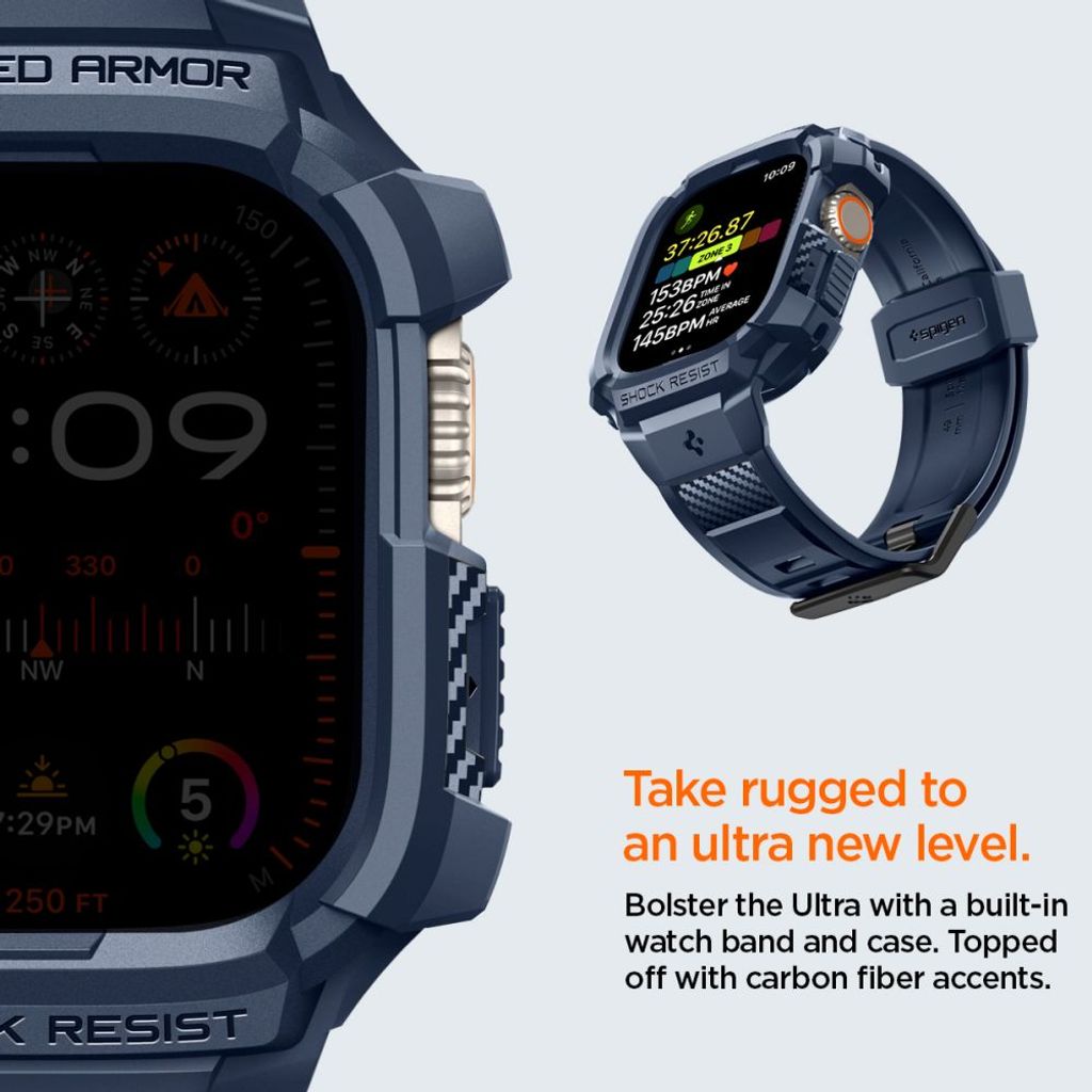 Spigen Rugged Armor Pro Kellonranneke & Kuori Apple Watch Ultra 1/2 49mm - Sininen