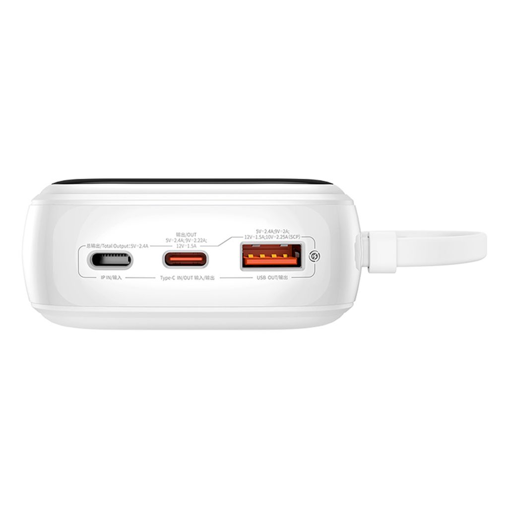 Baseus QPow Pro+ Powerbank 20000mAh – USB-C-kabel & Display – Vit