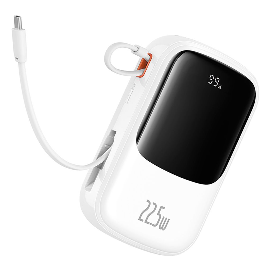 Baseus QPow Pro+ Powerbank 20000mAh – USB-C-kabel & Display – Vit
