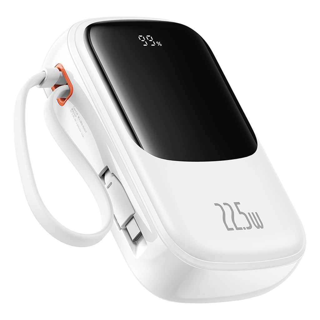 Baseus QPow Pro+ Powerbank 20000mAh – USB-C-kabel & Display – Vit
