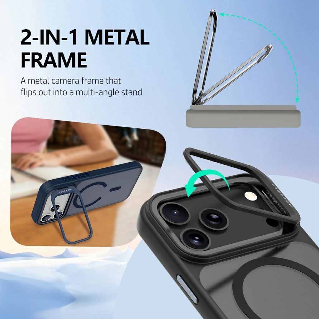 LEREACH iPhone 18 Pro Max/17 Pro Max MagSafe Kuori jalustalla - Musta
