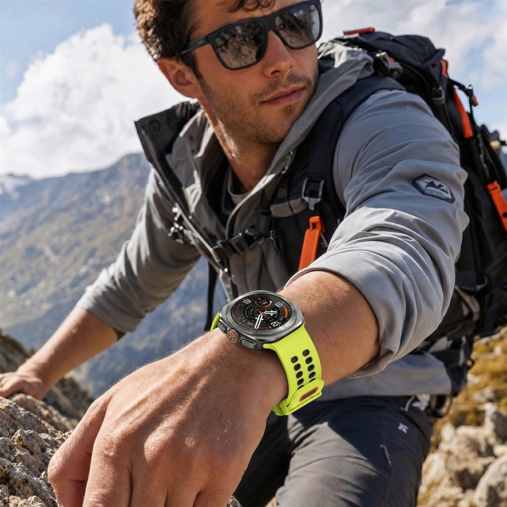 Samsung Galaxy Watch Ultra/Ultra2 Tofarget silikon klokkerem med dobbel spenne - Lime/Grå