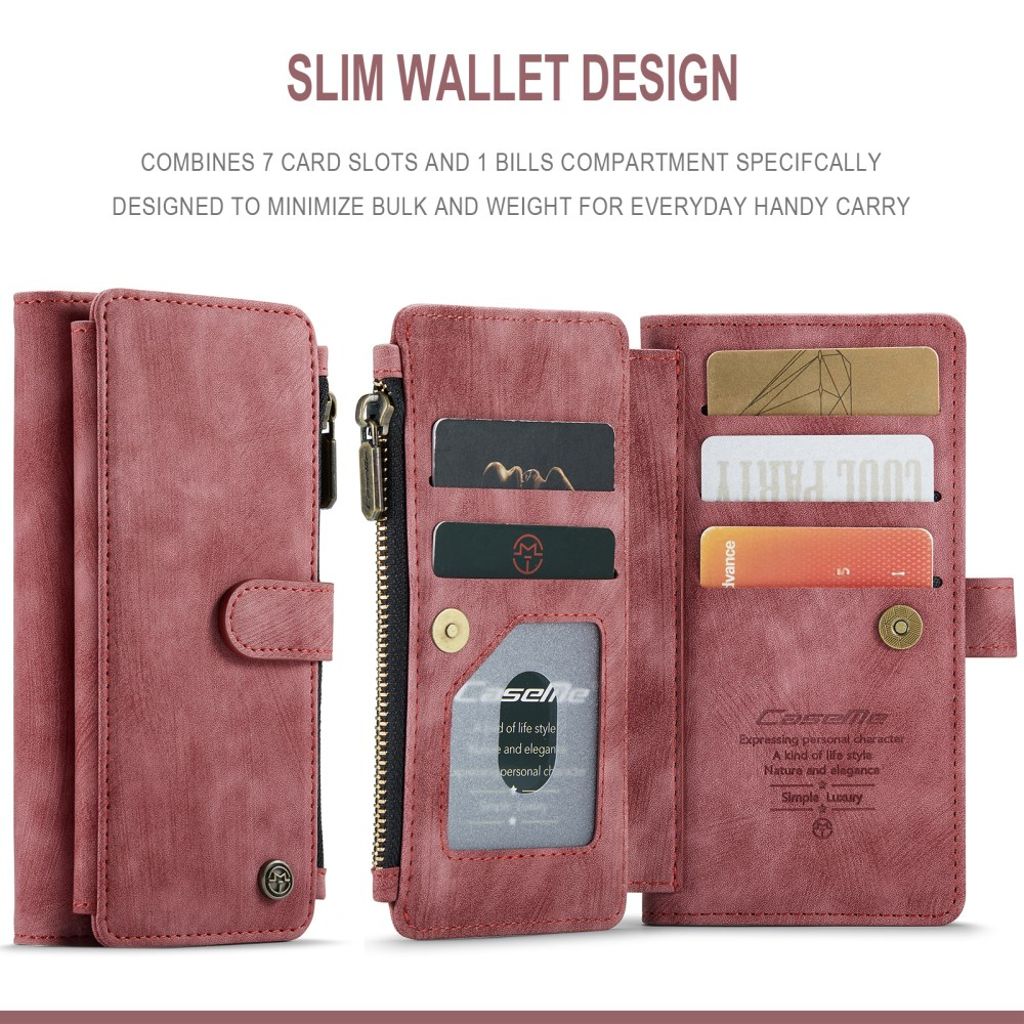 CASEME iPhone 13 Wallet Cover Card Holder Strap PU Leather - Red