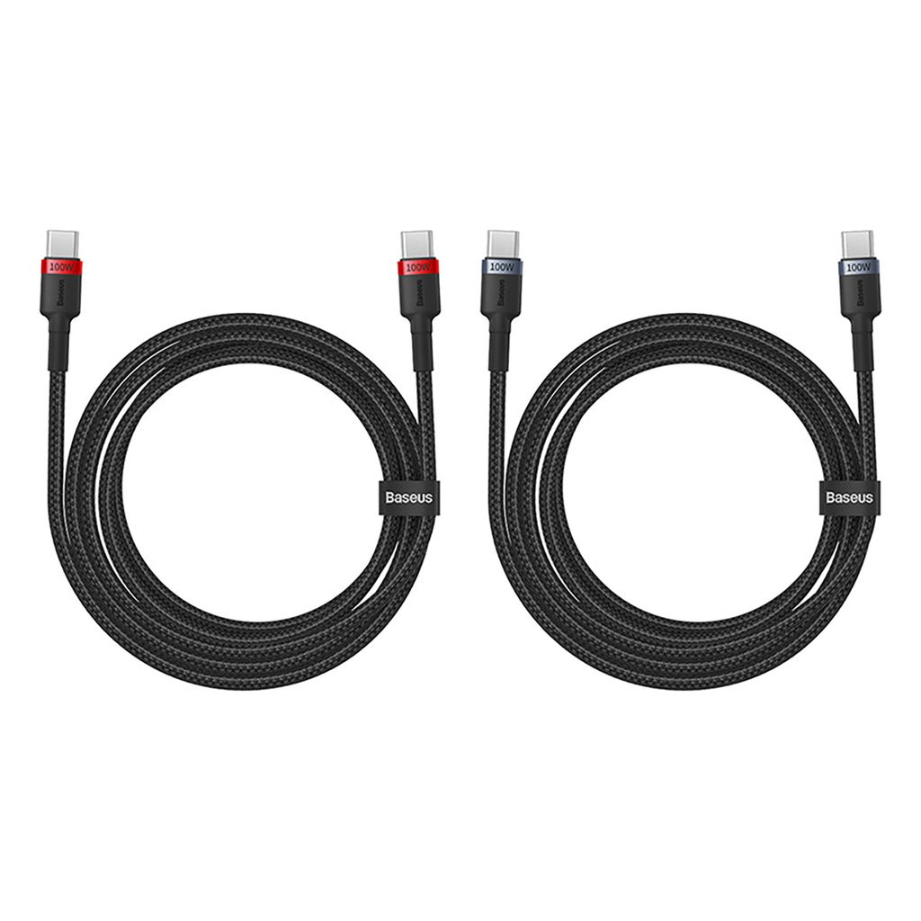 Baseus Cafule USB-C til USB-C kabel 100W, 2-pak (1 m, rød-sort & sort-grå)