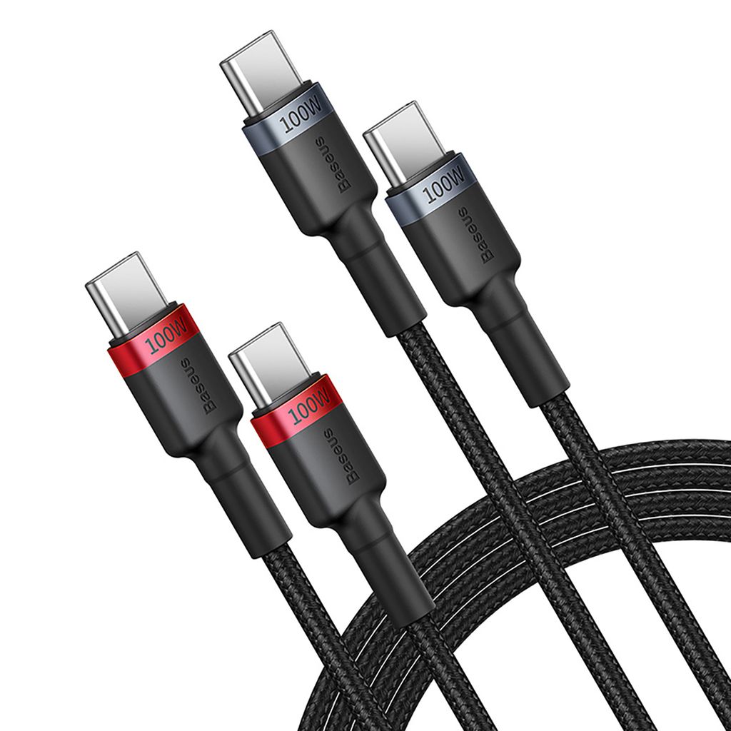 Baseus Cafule USB-C til USB-C kabel 100W, 2-pak (1 m, rød-sort & sort-grå)