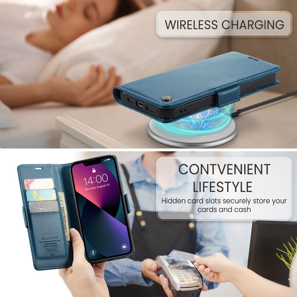 CASEME iPhone 15 Wallet Cover RFID Blocking 3 Card Slots - Blue