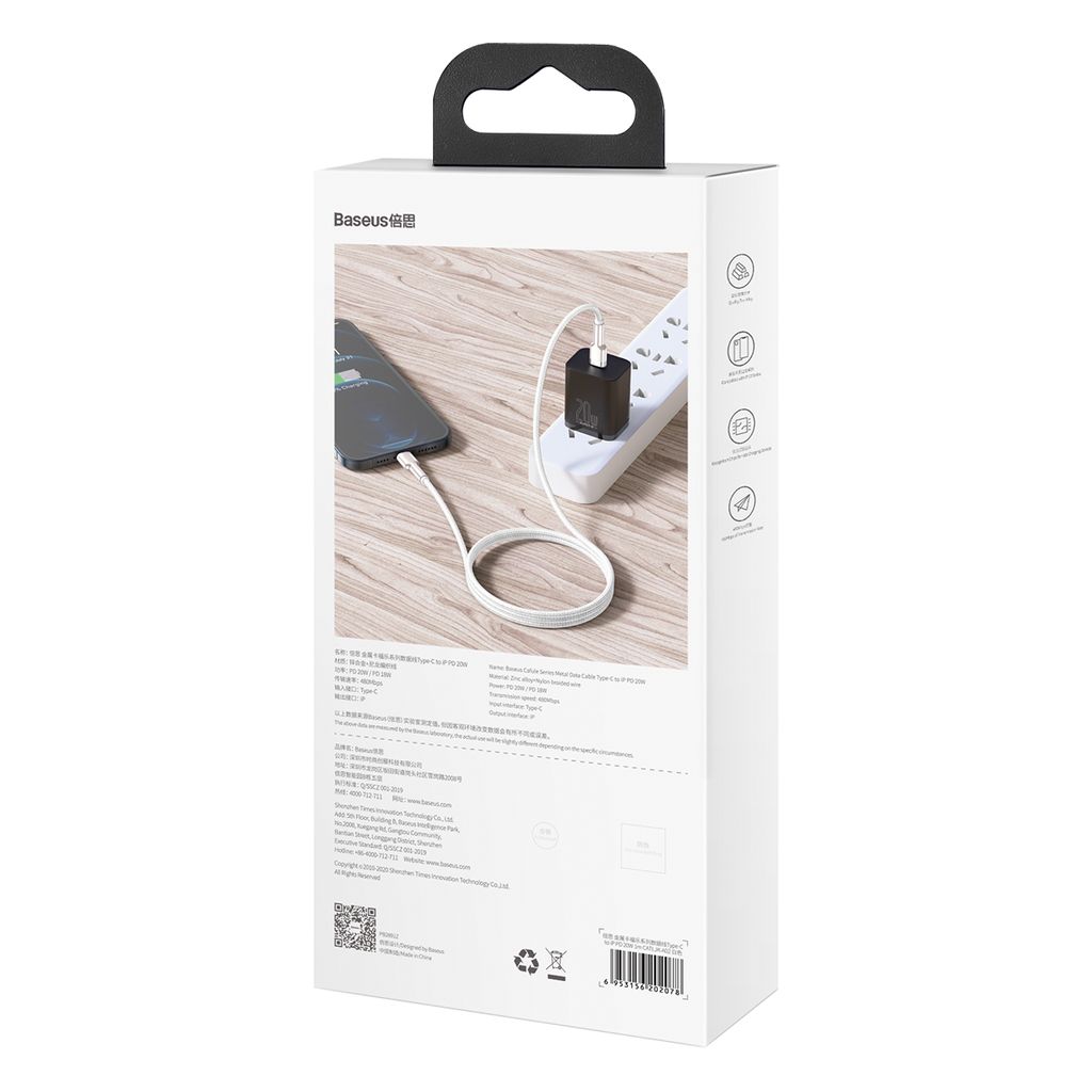Baseus Cafule Series Metal Data kabel USB-C / Lightning 20W PD 2 m – hvit