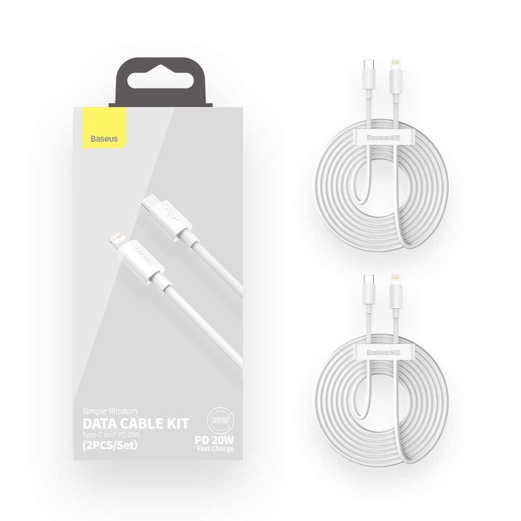 Baseus Simple Wisdom Lightning / USB-C kabel 20W 1.5 m 2 stk. - hvid