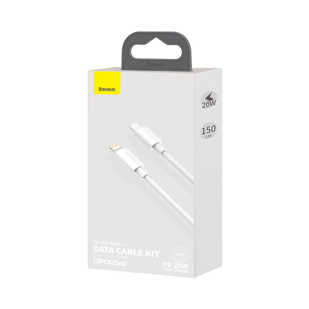 Baseus Simple Wisdom Lightning / USB-C kabel 20W 1.5 m 2 stk. - hvid