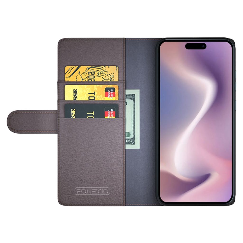 iPhone 16 Pro Etui i ekte skinn - Brun