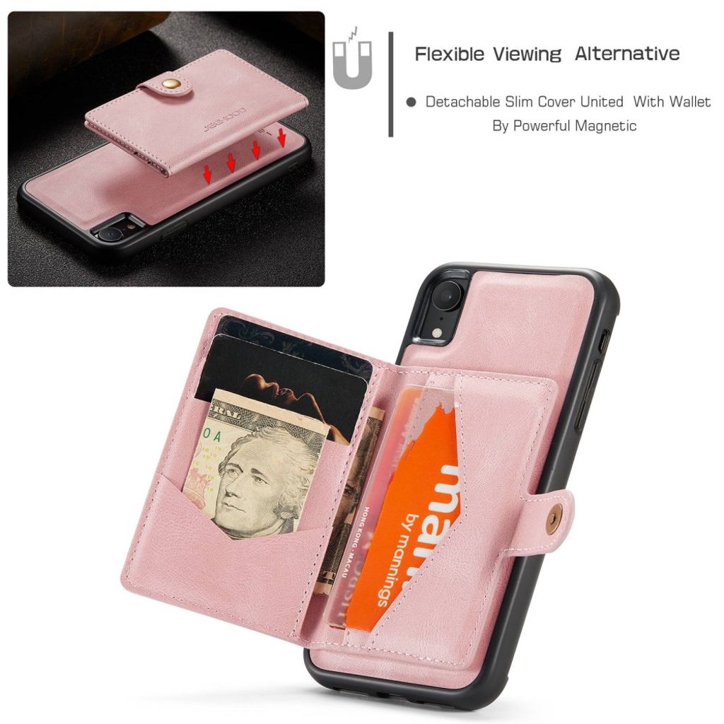 JEEHOOD Plånboksskal med Stativ för iPhone XR – Roséguld