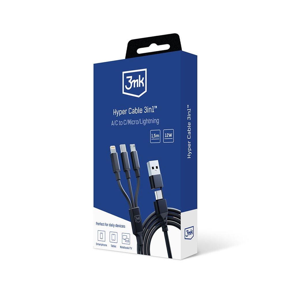 3mk Hyper Cable 3in1 USB-ladekabel 1,5 meter svart
