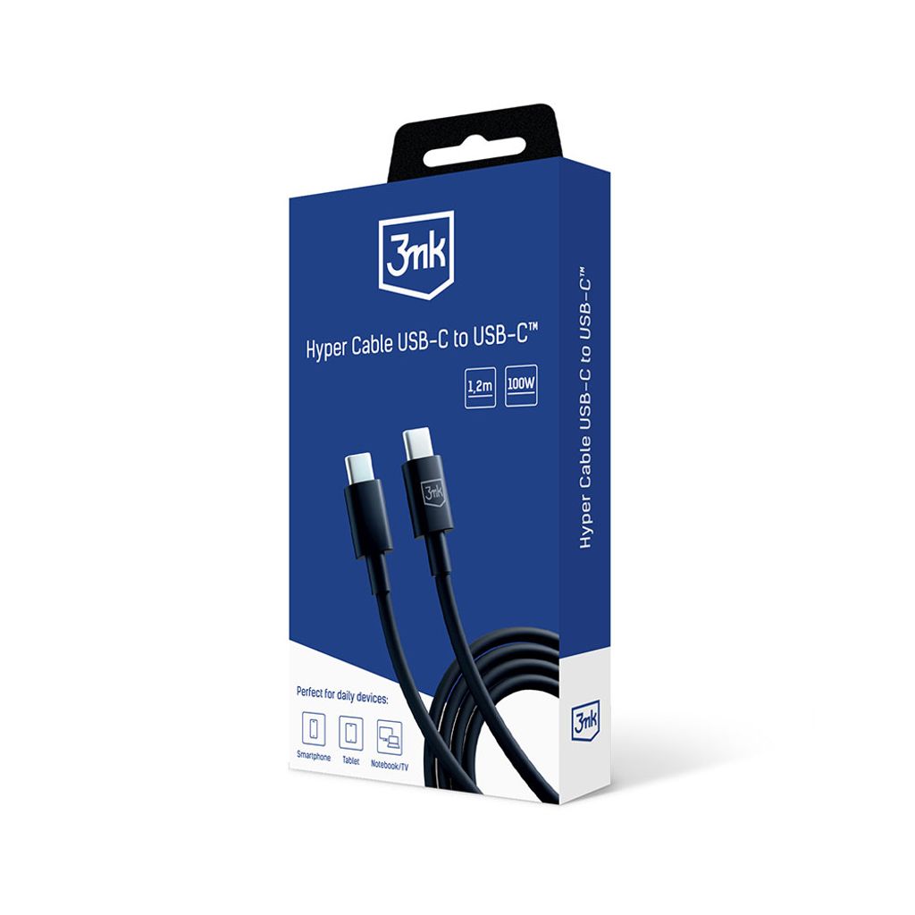 3mk Hyper Cable USB-C / USB-C 100W 1.2m - Sort