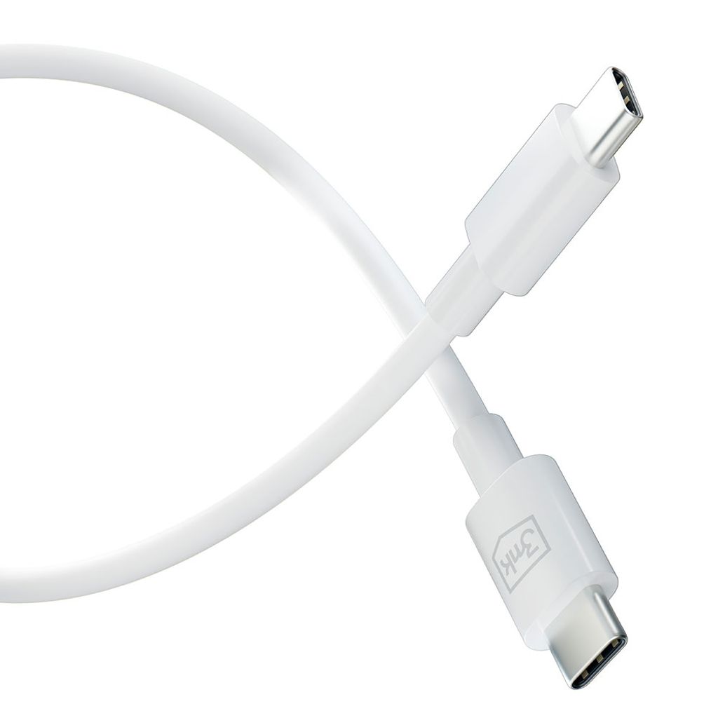 3mk Hyper Cable USB-C / USB-C 100W 1,2m – hvit