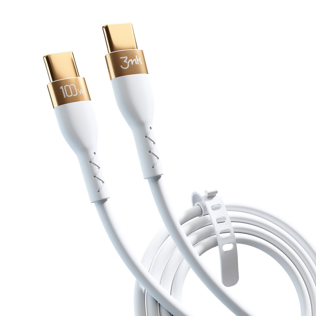 3mk Hyper Silicone Cable USB-C / USB-C 100W 2m – hvit