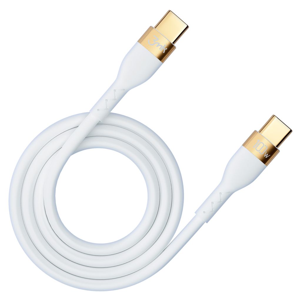 3mk Hyper Silicone Cable USB-C / USB-C 100W 2m – hvit