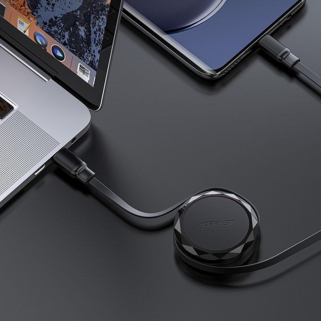 Acefast C13-03 USB-C til USB-C 60W retrækkeligt kabel – Sort