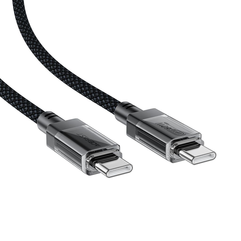 Acefast C12 USB-C / USB-C PD kabel 60W med nylonflet - sort