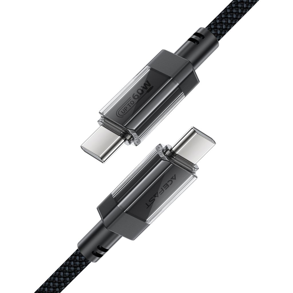 Acefast C12 USB-C / USB-C PD kabel 60W med nylonflet - sort