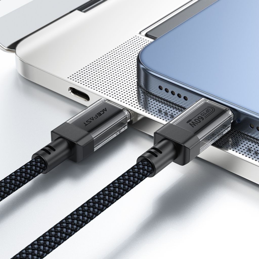 Acefast C12 USB-C / USB-C PD kabel 60W med nylonflet - sort
