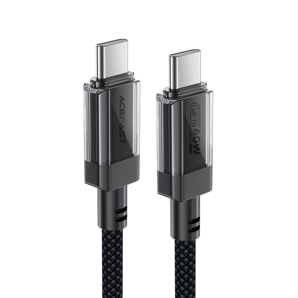 Acefast C12 USB-C / USB-C PD kabel 60W med nylonflet - sort