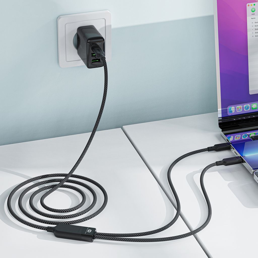 Acefast C5 USB-C til USB-C 2-i-1 kabel 100W 480Mb/s svart 1,2m