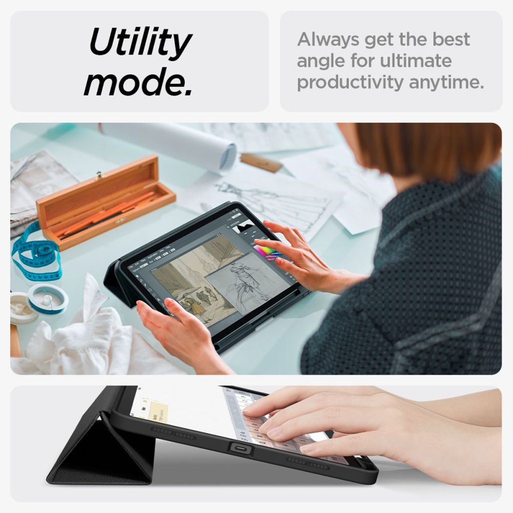 Spigen Urban Fit Tri-Fold Kotelo iPad Air 4/5/6 2020-2024 - Musta