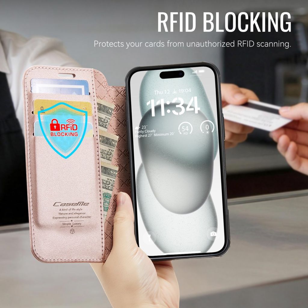 CASEME 053  iPhone 14 Flip Cover MagSafe RFID-blokerende - Lyserød