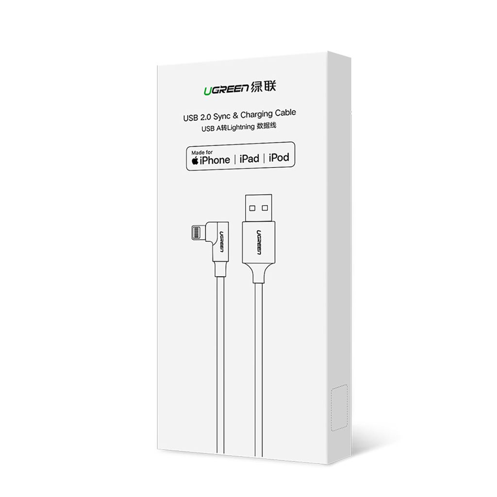 Ugreen US299 60555 Lightning/USB-A kaapeli, MFi, kulmaliitin, 2.4A, 1m, musta