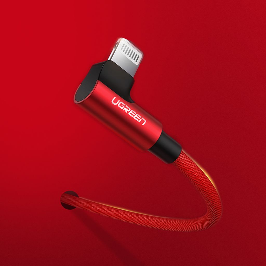 Ugreen US299 60555 Lightning/USB-A kaapeli, MFi, kulmaliitin, 2.4A, 1m, musta