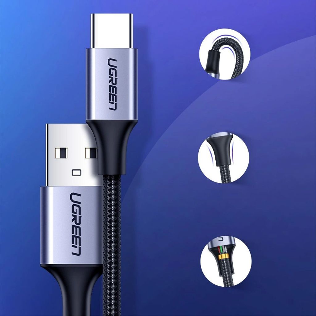 Ugreen US288 60127 USB-A til USB-C QC 3.0 3A kabel 1,5m - grå