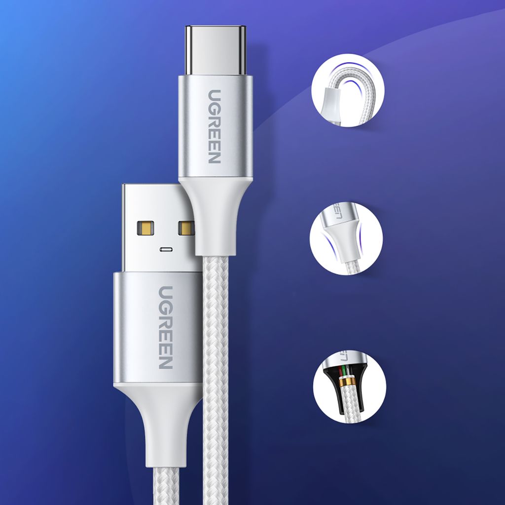 Ugreen US288 60133 USB-A / USB-C QC 3.0 3A 2m kabel - hvid