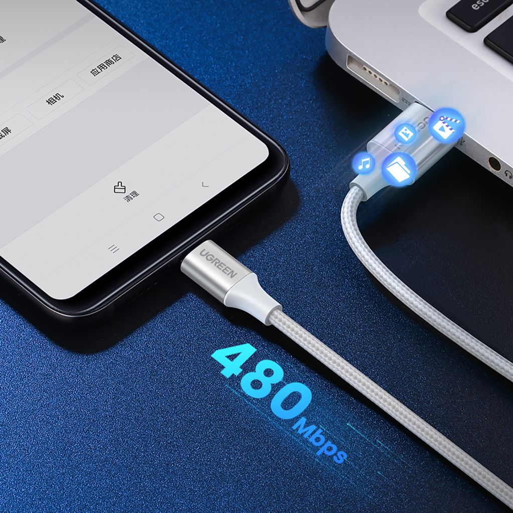 Ugreen US288 60133 USB-A / USB-C QC 3.0 3A 2m kabel - hvid