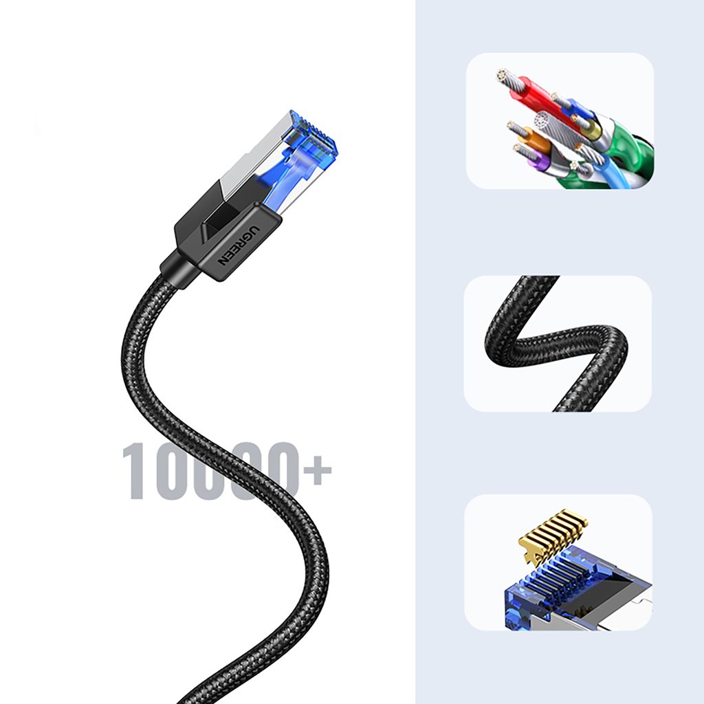 Ugreen NW153 Ethernet Cat8 kabel 1,5 m svart - Snabb och hållbar