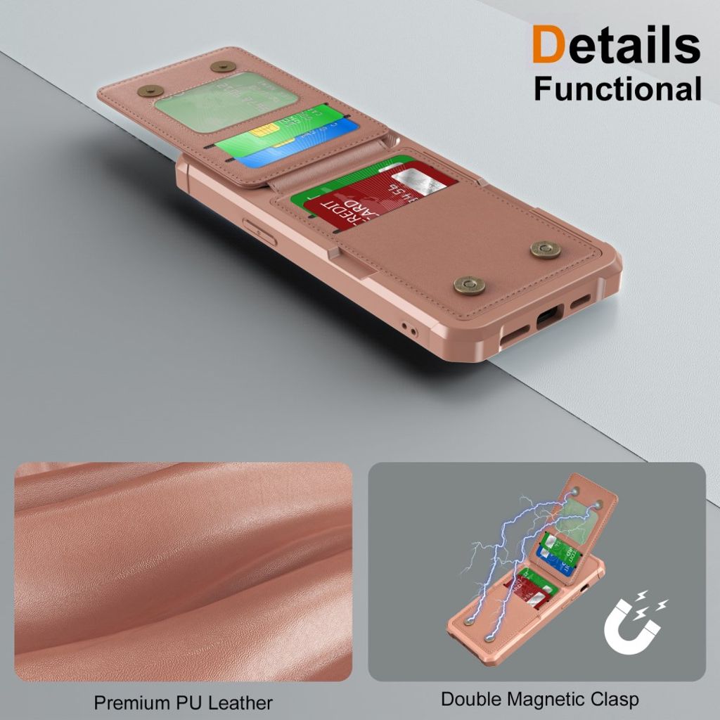 ZM11 iPhone 14 Pro Max Card Holder Case Stand - Rose Gold